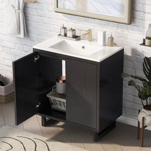 English Elm 30" Bathroom Vanity with Sink, Solid Wood Frame, Large Undersink Storage, Minimalist Elegant Design Black WF319594AAB