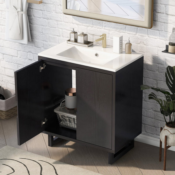 English Elm 30" Bathroom Vanity with Sink, Solid Wood Frame, Large Undersink Storage, Minimalist Elegant Design Black WF319594AAB
