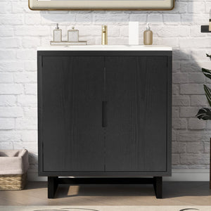 English Elm 30" Bathroom Vanity with Sink, Solid Wood Frame, Large Undersink Storage, Minimalist Elegant Design Black WF319594AAB