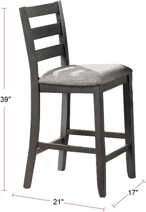 English Elm Classic Counter Height Dining Set Gray Finish 5pc Square Table with Storage Shelves & Ladder-Back Chairs B011119806