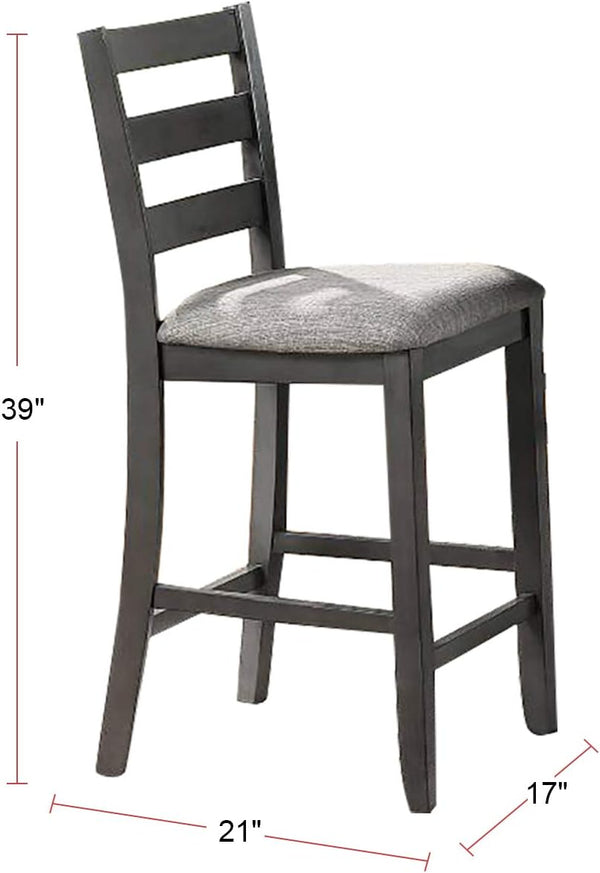 English Elm Classic Counter Height Dining Set Gray Finish 5pc Square Table with Storage Shelves & Ladder-Back Chairs B011119806