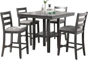 English Elm Classic Counter Height Dining Set Gray Finish 5pc Square Table with Storage Shelves & Ladder-Back Chairs B011119806