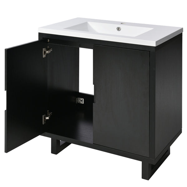 English Elm 30" Bathroom Vanity with Sink, Solid Wood Frame, Large Undersink Storage, Minimalist Elegant Design Black WF319594AAB