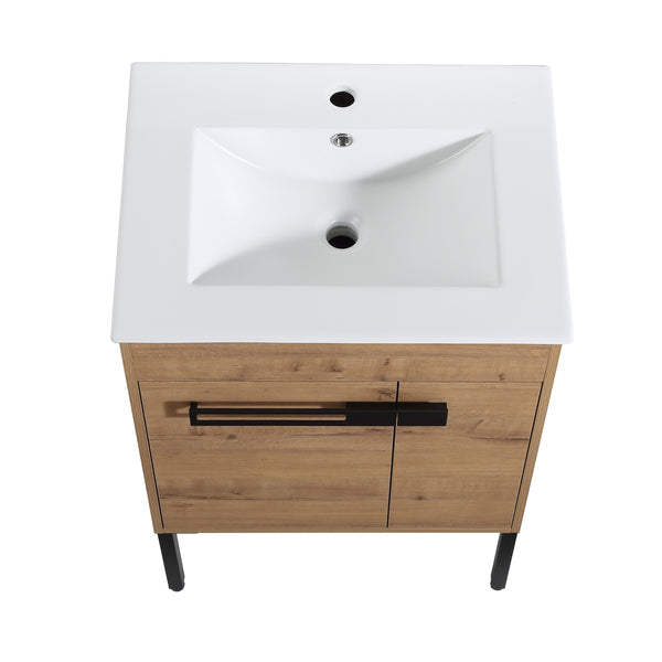 English Elm 24 24 Inch Bathroom Vanity with Ceramic Sink, Freestanding or Wall-Mount, Soft-Close Doors, Storage W999S00076