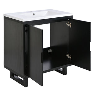 English Elm 30" Bathroom Vanity with Sink, Solid Wood Frame, Large Undersink Storage, Minimalist Elegant Design Black WF319594AAB