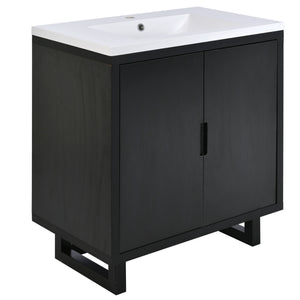 English Elm 30" Bathroom Vanity with Sink, Solid Wood Frame, Large Undersink Storage, Minimalist Elegant Design Black WF319594AAB