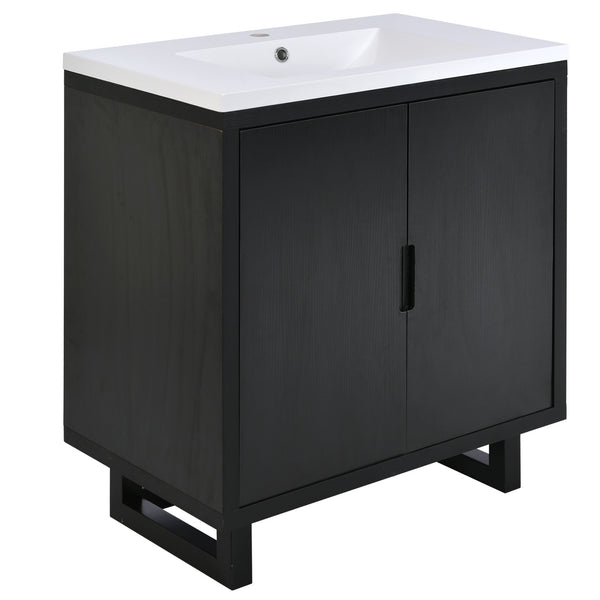 English Elm 30" Bathroom Vanity with Sink, Solid Wood Frame, Large Undersink Storage, Minimalist Elegant Design Black WF319594AAB
