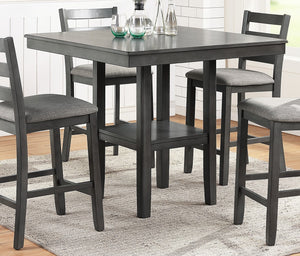 English Elm Classic Counter Height Dining Set Gray Finish 5pc Square Table with Storage Shelves & Ladder-Back Chairs B011119806