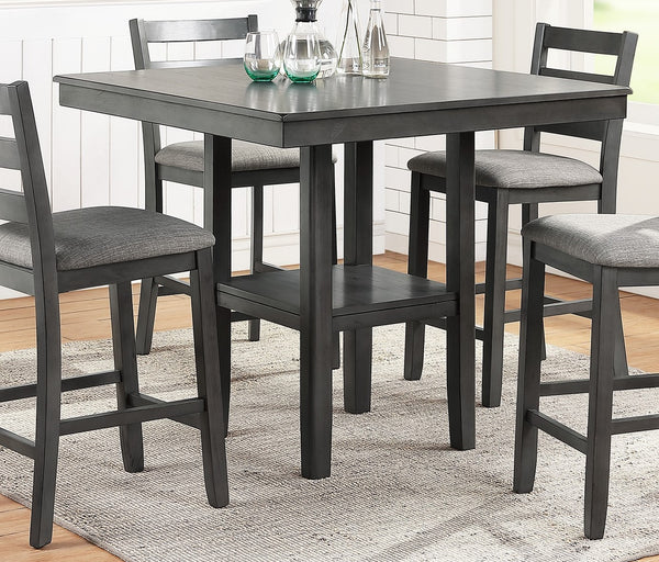 English Elm Classic Counter Height Dining Set Gray Finish 5pc Square Table with Storage Shelves & Ladder-Back Chairs B011119806