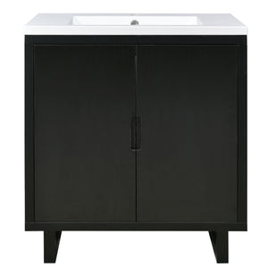English Elm 30" Bathroom Vanity with Sink, Solid Wood Frame, Large Undersink Storage, Minimalist Elegant Design Black WF319594AAB