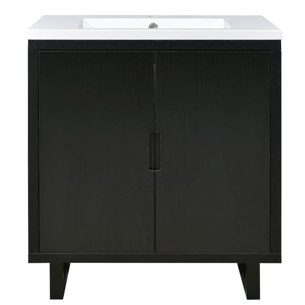 English Elm 30" Bathroom Vanity with Sink, Solid Wood Frame, Large Undersink Storage, Minimalist Elegant Design Black WF319594AAB