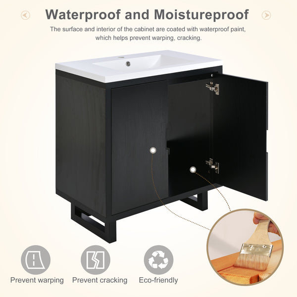 English Elm 30" Bathroom Vanity with Sink, Solid Wood Frame, Large Undersink Storage, Minimalist Elegant Design Black WF319594AAB