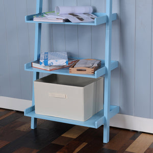 English Elm 5 Ladder Shelf Cantilevered Bookcase with Solid Wood Legs, Five Versatile Display Shelves for Home Decor Collections Blue W914111529