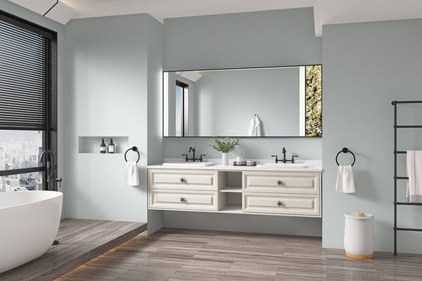 English Elm 84x 36 Inch Backlit Bathroom Mirror Anti-fog Led Vanity Wall Mount Stone Accent W1272103489