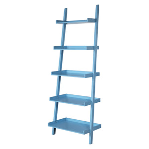 English Elm 5 Ladder Shelf Cantilevered Bookcase with Solid Wood Legs, Five Versatile Display Shelves for Home Decor Collections Blue W914111529