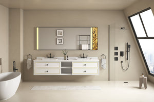 English Elm 84x 36 Inch Backlit Bathroom Mirror Anti-fog Led Vanity Wall Mount Stone Accent W1272103489