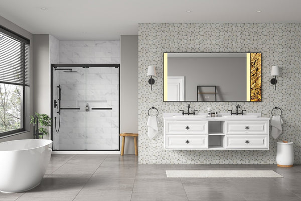 English Elm 84x 36 Inch Backlit Bathroom Mirror Anti-fog Led Vanity Wall Mount Stone Accent W1272103489