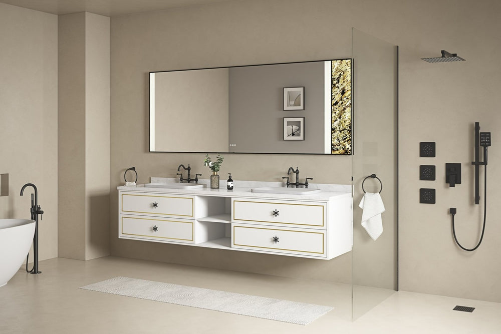 English Elm 84x 36 Inch Backlit Bathroom Mirror Anti-fog Led Vanity Wall Mount Stone Accent W1272103489