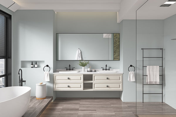 English Elm 72x 36 Inch Led Backlit Bathroom Mirror Anti-fog Touch Dimming Wall Mount Vanity Matt Black W1272103529