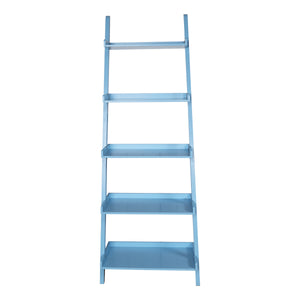 English Elm 5 Ladder Shelf Cantilevered Bookcase with Solid Wood Legs, Five Versatile Display Shelves for Home Decor Collections Blue W914111529
