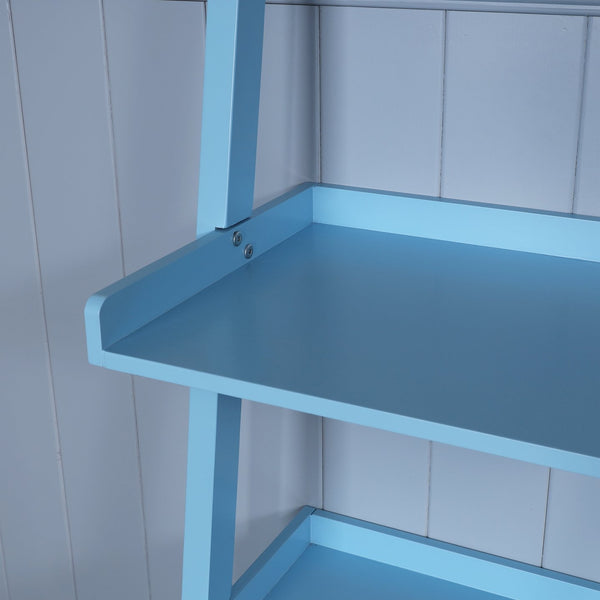 English Elm 5 Ladder Shelf Cantilevered Bookcase with Solid Wood Legs, Five Versatile Display Shelves for Home Decor Collections Blue W914111529