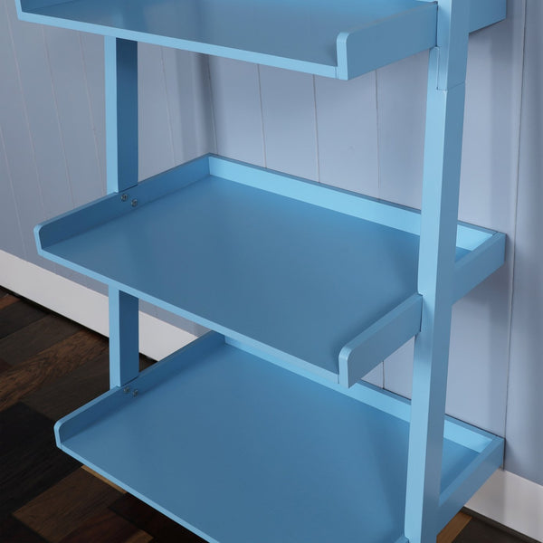 English Elm 5 Ladder Shelf Cantilevered Bookcase with Solid Wood Legs, Five Versatile Display Shelves for Home Decor Collections Blue W914111529