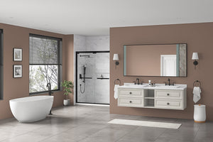 English Elm 84x 36 Inch Backlit Bathroom Vanity Mirror with Anti-fog Led Wall Mount Black Frame W1272103490