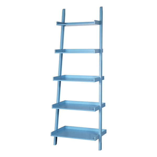 English Elm 5 Ladder Shelf Cantilevered Bookcase with Solid Wood Legs, Five Versatile Display Shelves for Home Decor Collections Blue W914111529