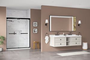 English Elm 84x 36 Inch Backlit Bathroom Vanity Mirror with Anti-fog Led Wall Mount Black Frame W1272103490