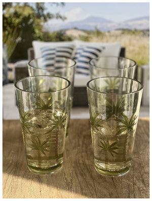 English Elm Palm Tree Design Acrylic Hi-Ball Glasses Set Of 4 - Bpa-Free 20Oz Drinkware For Poolside Fun! B095120326-GIGA