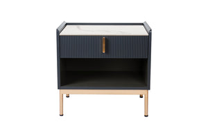 English Elm Modern Sintered Stone Top Nightstand with Gold Legs and Charcoal Wood Frame B091119904