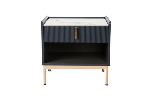 English Elm Modern Sintered Stone Top Nightstand with Gold Legs and Charcoal Wood Frame B091119904