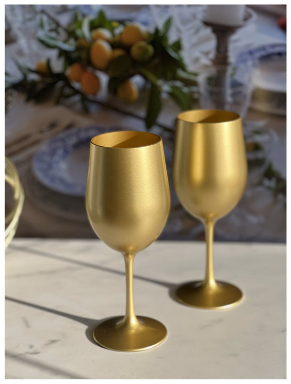 English Elm Metallic Gold Acrylic Wine Glasses Set Of 4, 12Oz Unbreakable Bpa-Free For Stylish Outdoor Events B095120319