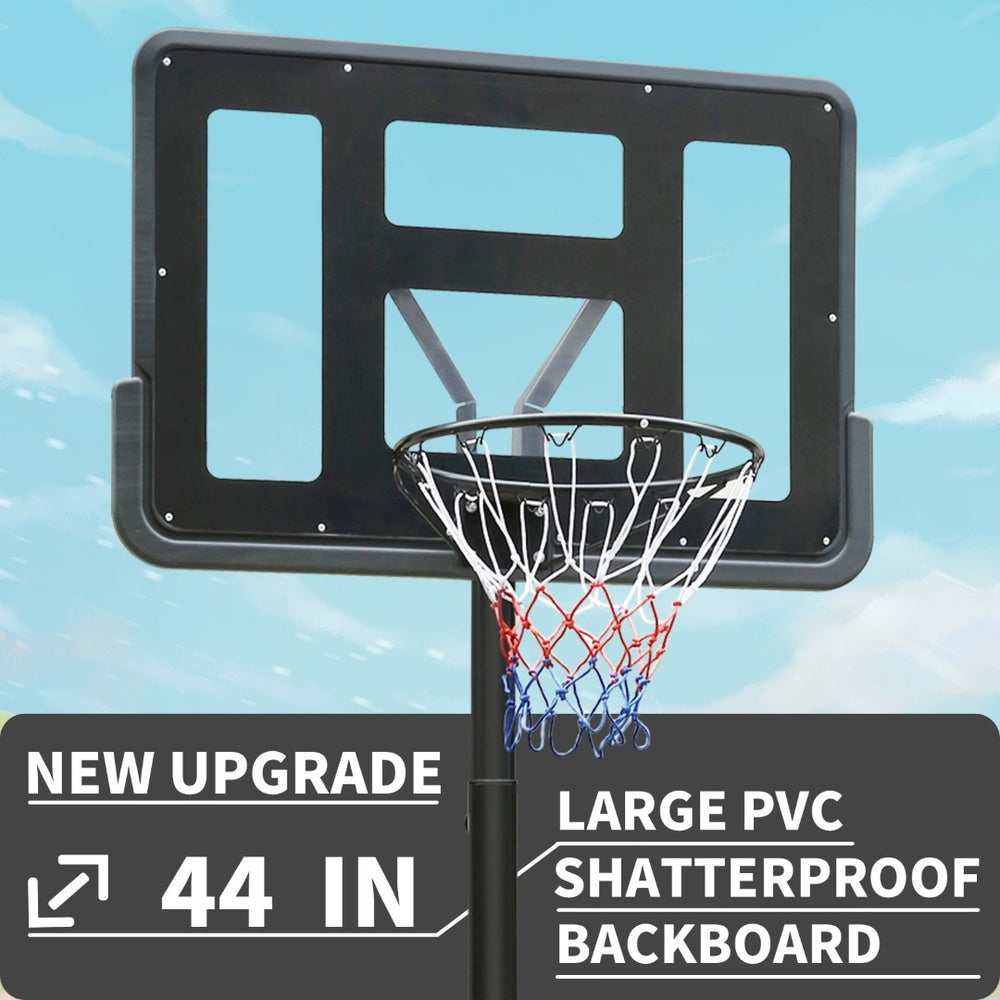 English Elm Portable Basketball Hoop Steel Frame 44 Inch Backboard Adjusts 6.6 to 10 Feet Outdoor W1408P358677