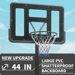 English Elm Portable Basketball Hoop Steel Frame 44 Inch Backboard Adjusts 6.6 to 10 Feet Outdoor W1408P358677