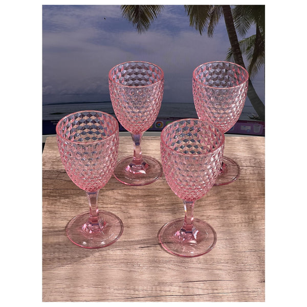 English Elm Diamond Cut Acrylic Wine Glasses Set Of 4 - Shatterproof 12Oz Bpa-Free Crystal Clear Elegance B095120380