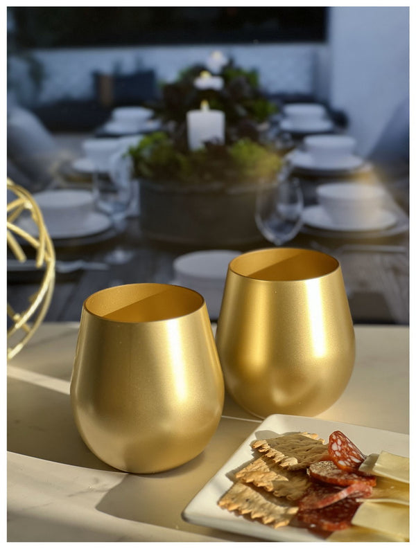 English Elm Metallic Gold Stemmed Wine Glasses Set Of 4 – Unbreakable 18Oz Bpa-Free Acrylic For Stylish Entertaining B095120323