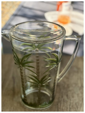 English Elm 2.75 Quarts Palm Tree Pitcher - Unbreakable Diamond-Cut Acrylic Drink Pitcher with Lid, BPA-Free, 2.75 Quarts, Clear, 2.75 Quarts B095120401