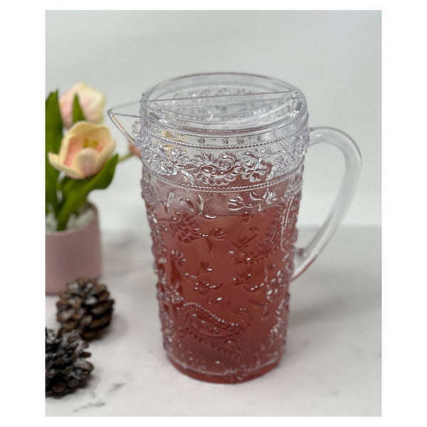 English Elm 2.5 Quart Diamond-Cut Unbreakable Pitcher with Lid — BPA-Free Acrylic, Elegant Serveware for Entertaining Clear B095120309