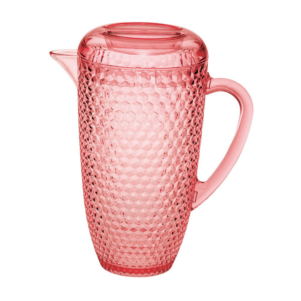 English Elm 2.5 Quart Diamond-Cut Unbreakable Pitcher with Lid — BPA-Free Acrylic, Elegant Serveware for Entertaining Pink B095120308