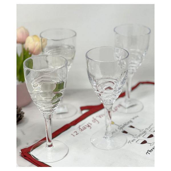 English Elm Swirl Plastic Wine Glasses Set of 4 12oz - BPA-Free Acrylic, Unbreakable Stemware, Dishwasher Safe Elegance Clear B095120395