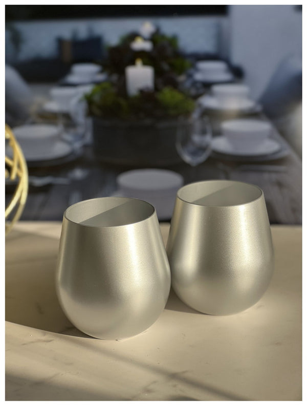 English Elm Metallic Silver Acrylic Wine Glasses Set Of 4 (18Oz) - Unbreakable, Bpa-Free, Elegant & Durable B095120324