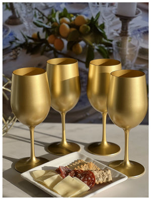 English Elm Metallic Gold Acrylic Wine Glasses Set Of 4, 12Oz Unbreakable Bpa-Free For Stylish Outdoor Events B095120319