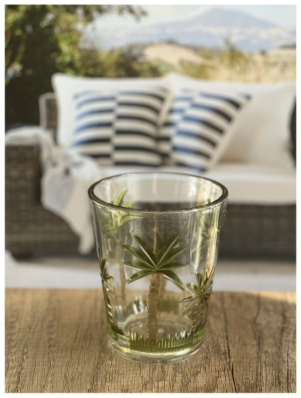 English Elm Palm Tree Design Acrylic Tumblers Set Of 4 | 15Oz Bpa-Free Drinkware For Beachy Entertaining B095120325-GIGA