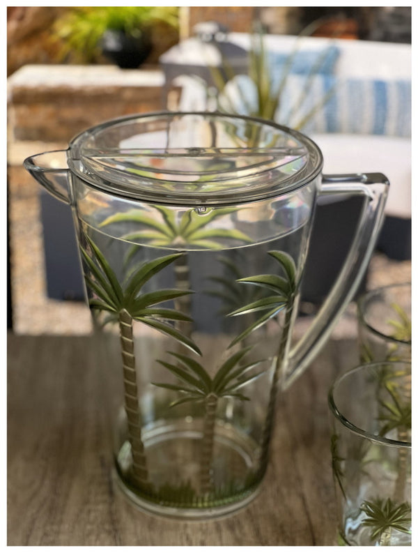 English Elm 2.75 Quarts Palm Tree Pitcher - Unbreakable Diamond-Cut Acrylic Drink Pitcher with Lid, BPA-Free, 2.75 Quarts, Clear, 2.75 Quarts B095120401