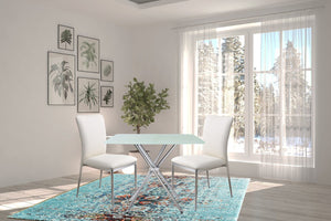 English Elm 36" Frosted Tempered Glass Square Dining Table with Chrome Legs Seats Four B091119898