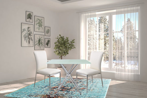 English Elm 36" Frosted Tempered Glass Square Dining Table with Chrome Legs Seats Four B091119898
