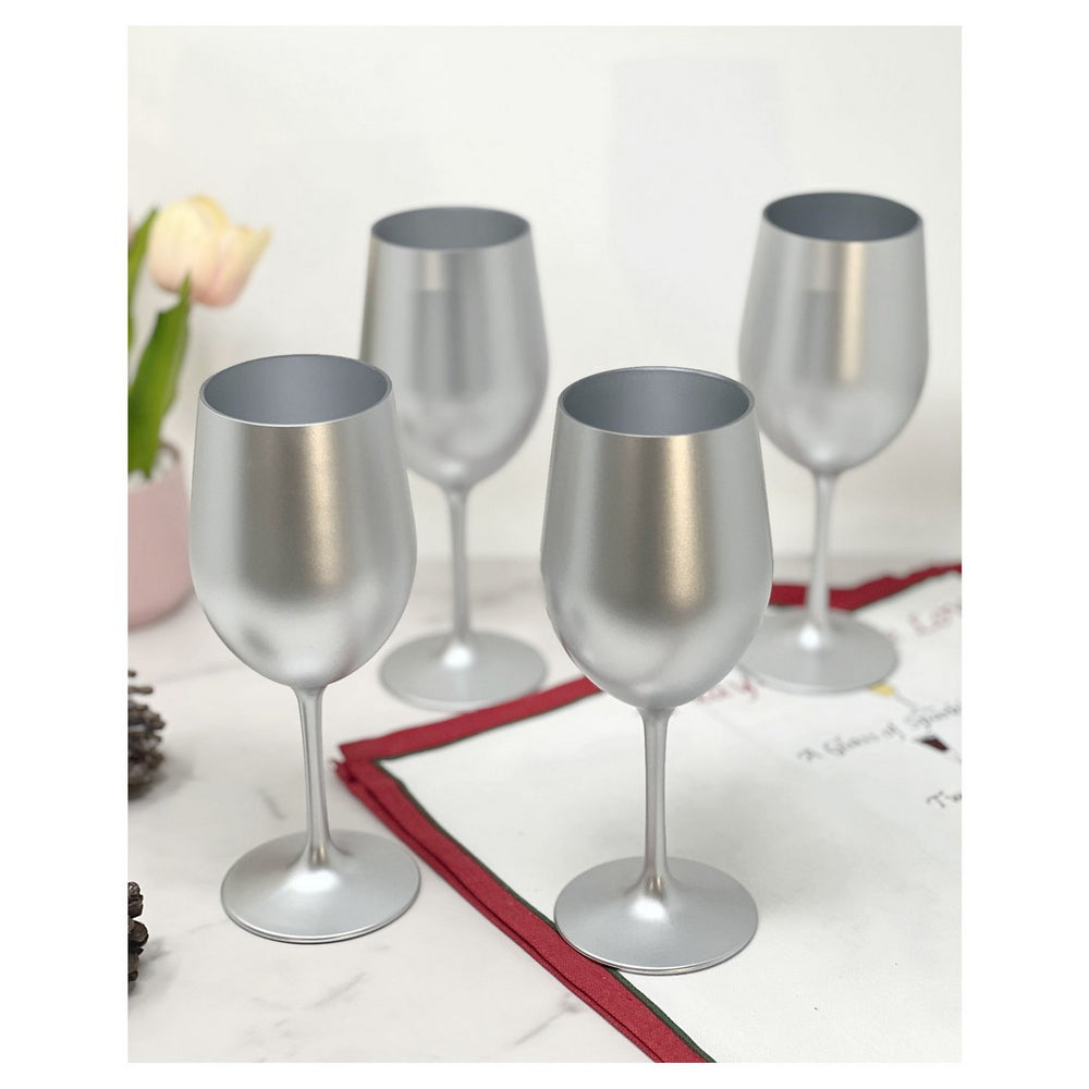 English Elm Metallic Silver Wine Glasses Set Of 4, Shatterproof 12Oz Acrylic For Outdoor Entertaining & More B095120320