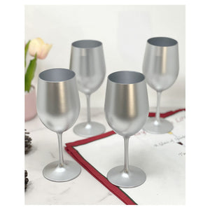 English Elm Metallic Silver Wine Glasses Set Of 4, Shatterproof 12Oz Acrylic For Outdoor Entertaining & More B095120320