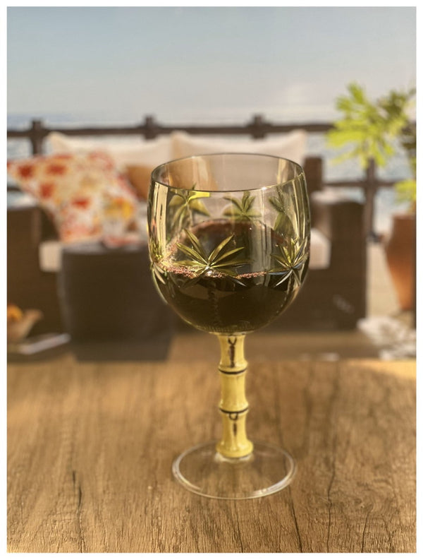 English Elm Palm Tree Acrylic Wine Glasses Set Of 4, Unbreakable 16Oz Bpa-Free For Poolside & Outdoor Fun B095120329-GIGA